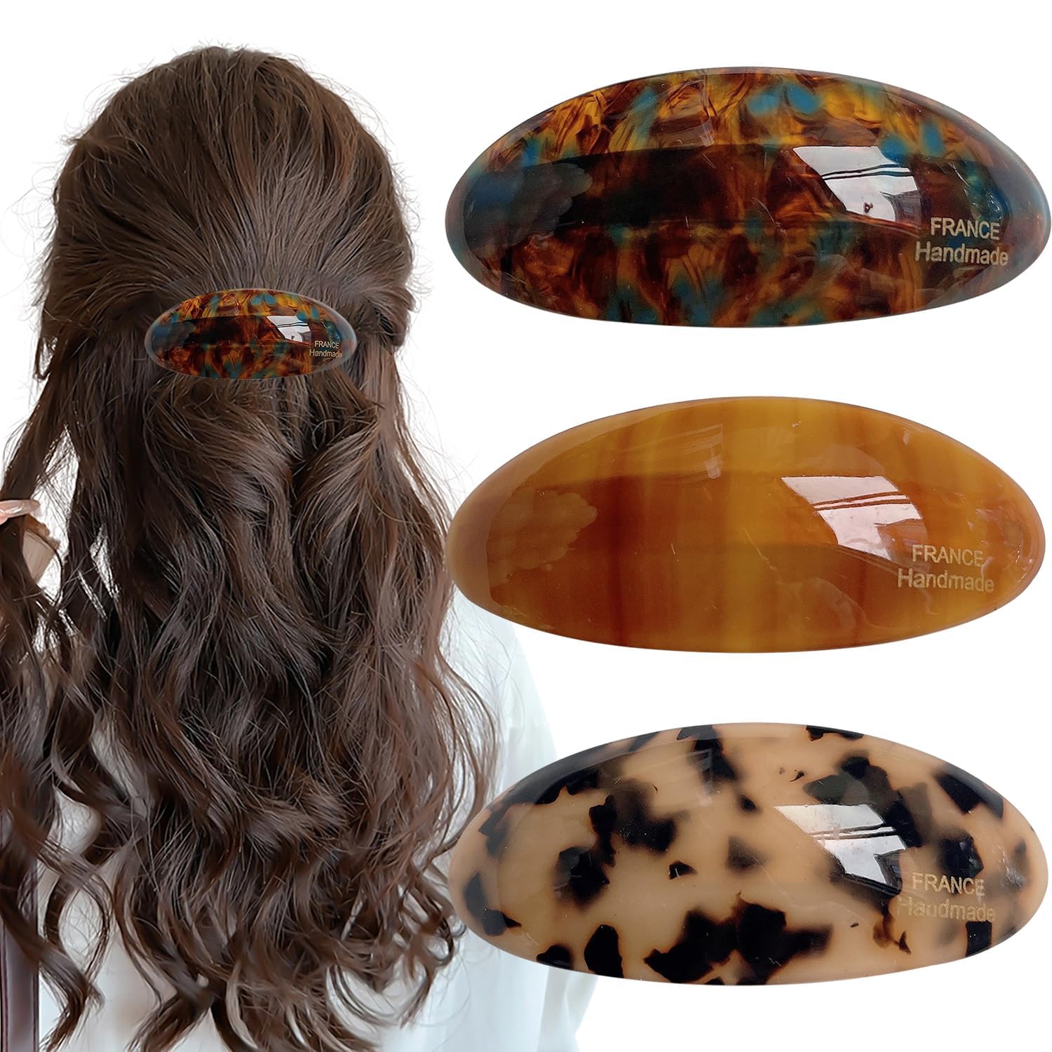 Auswalar barrette en acétate vintage grande tortue française; pour une apparence élégante et durable.