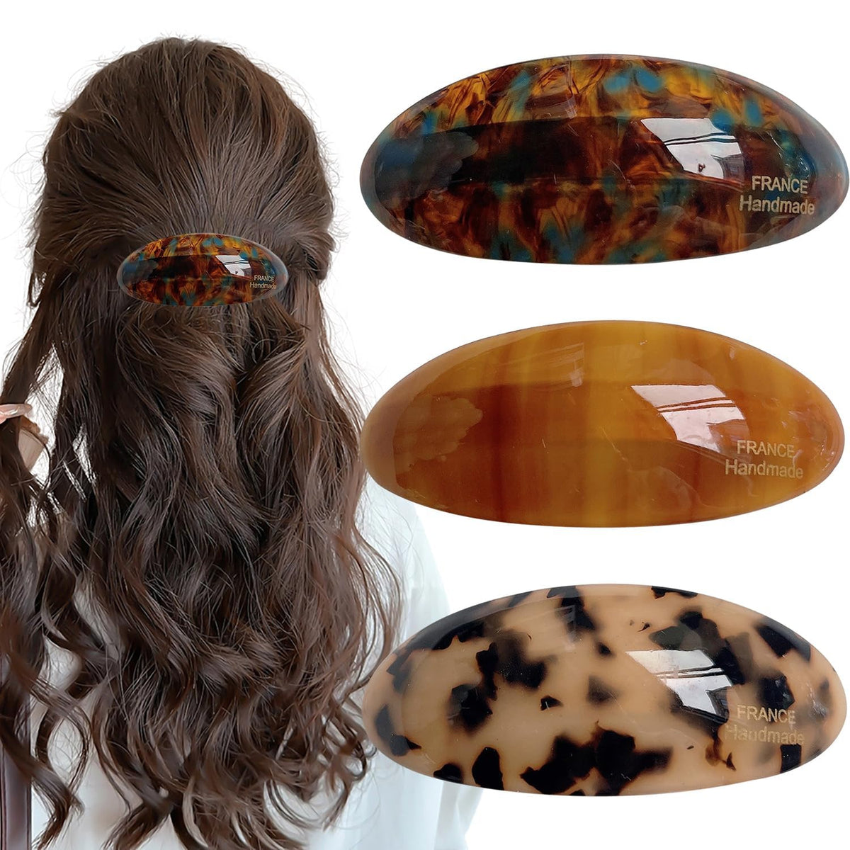 Auswalar barrette en acétate vintage grande tortue française; pour une apparence élégante et durable.