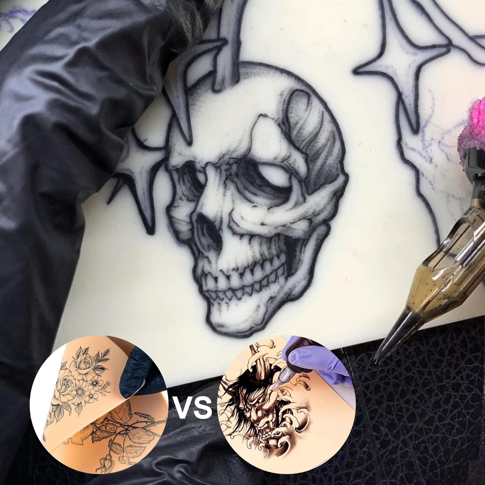 Autdor peau de pratique tatouage – contour et courbes pour tester l’encrage sur surfaces variées.