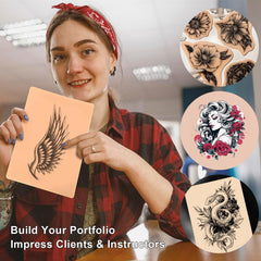 Autdor peau de pratique tatouage – lignes et ombrage réaliste sur supports incurvés.