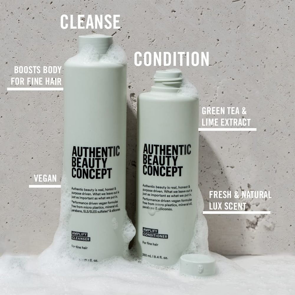 Authentic Beauty Concept Amplify volume-cheveux-fin pour une chevelure plus généreuse.