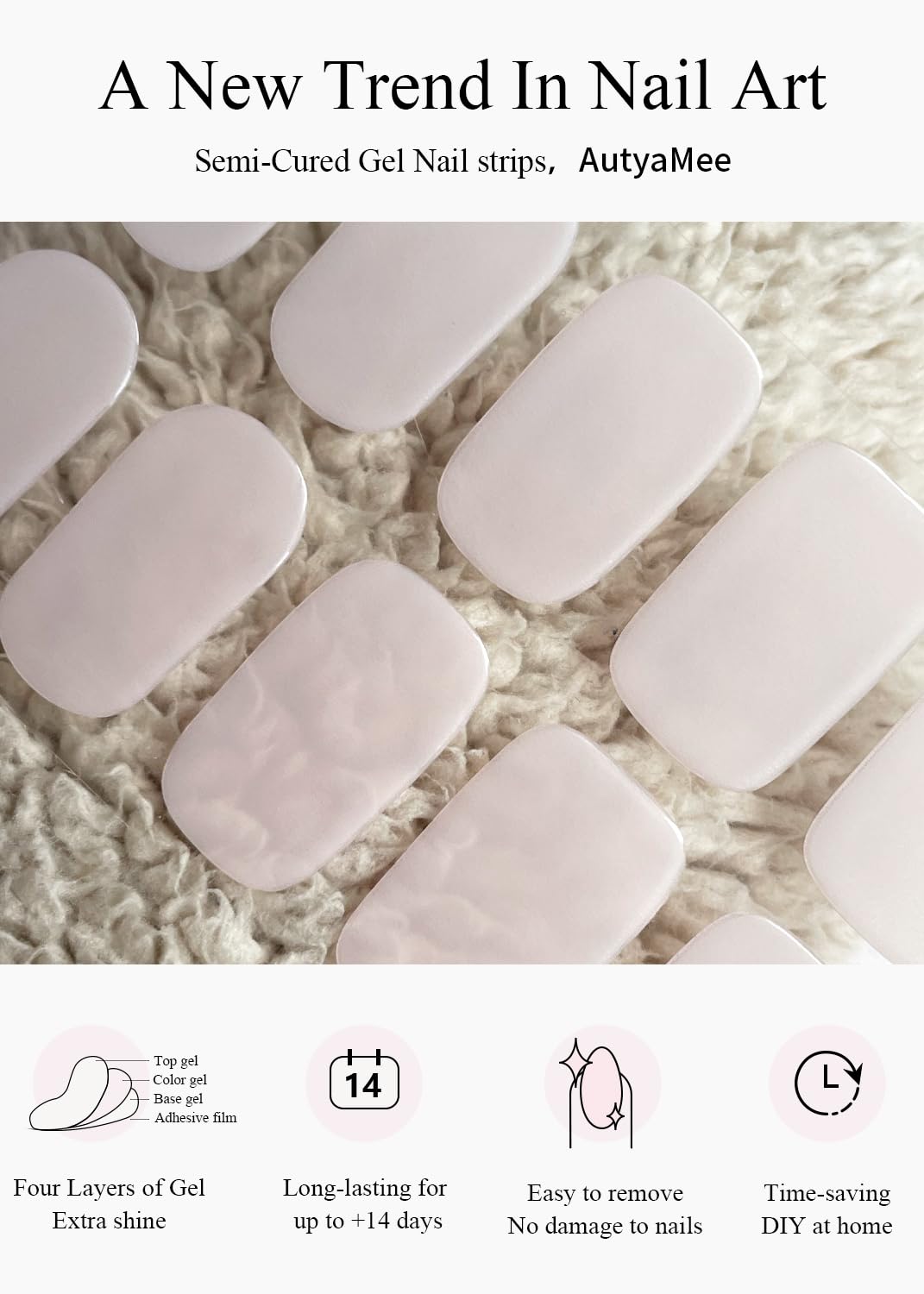 Application rapide AutyaMee: bandes-ongles gel semi-curees pour salon à domicile.