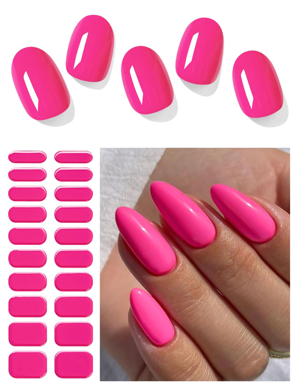 AutyaMee bandes gel ongles rose vif classique, manucure rapide à domicile