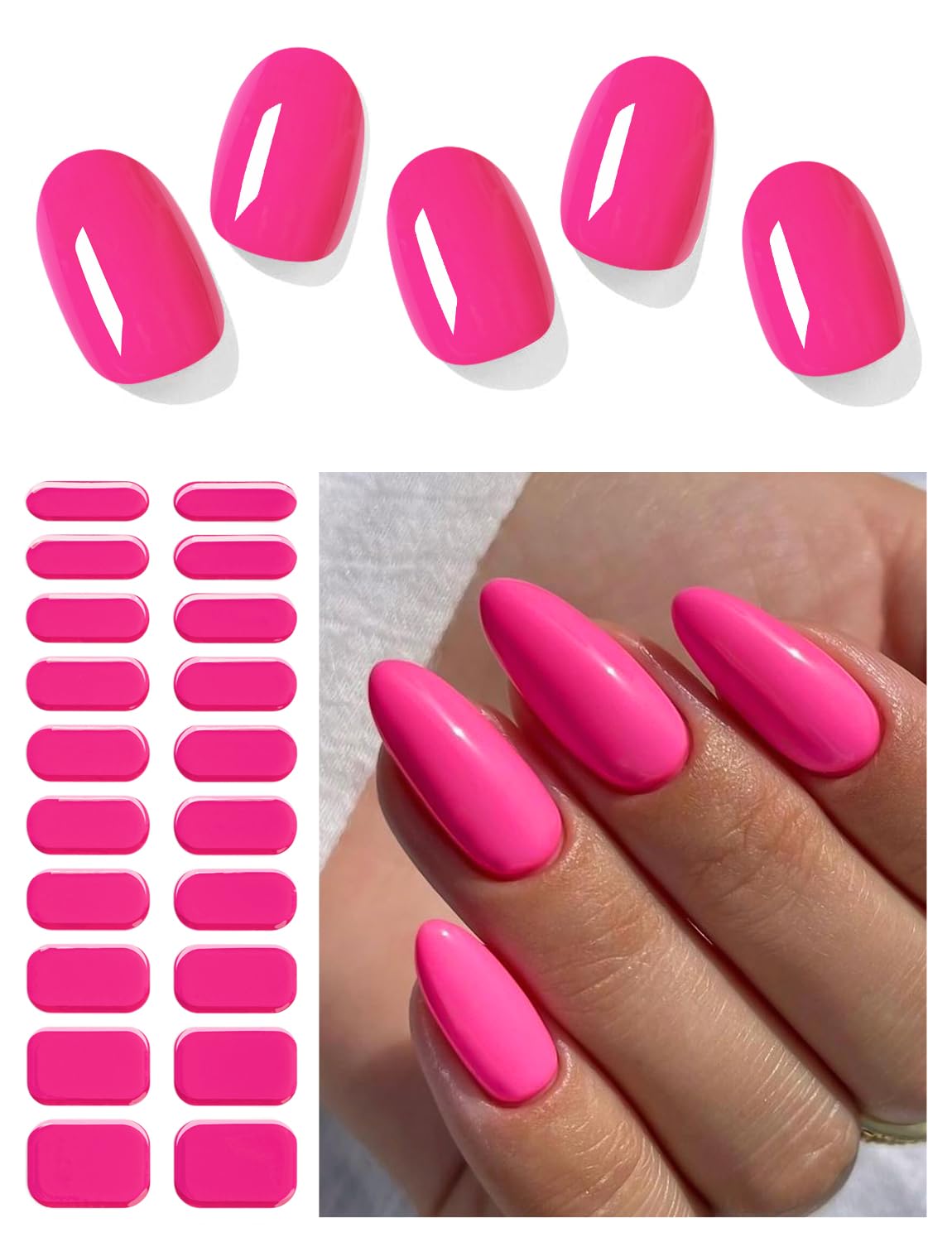 AutyaMee bandes gel ongles rose vif classique, manucure rapide à domicile