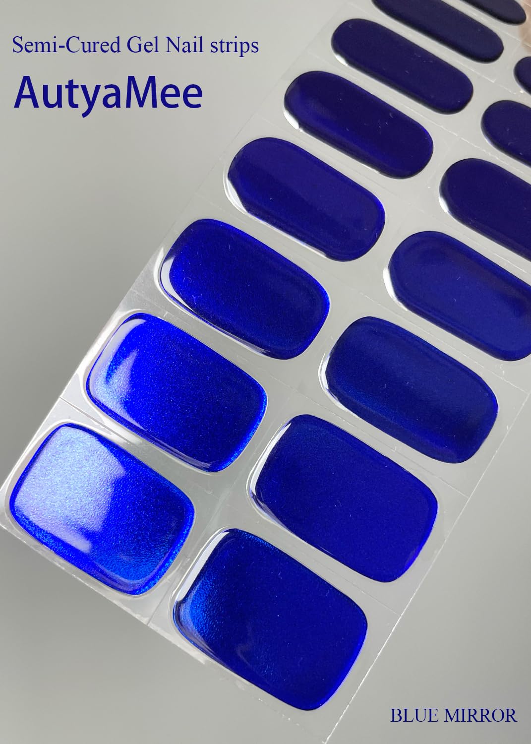 AutyaMee Strips Gel Bleu Miroir – durcissement sous lampe UV ou LED.