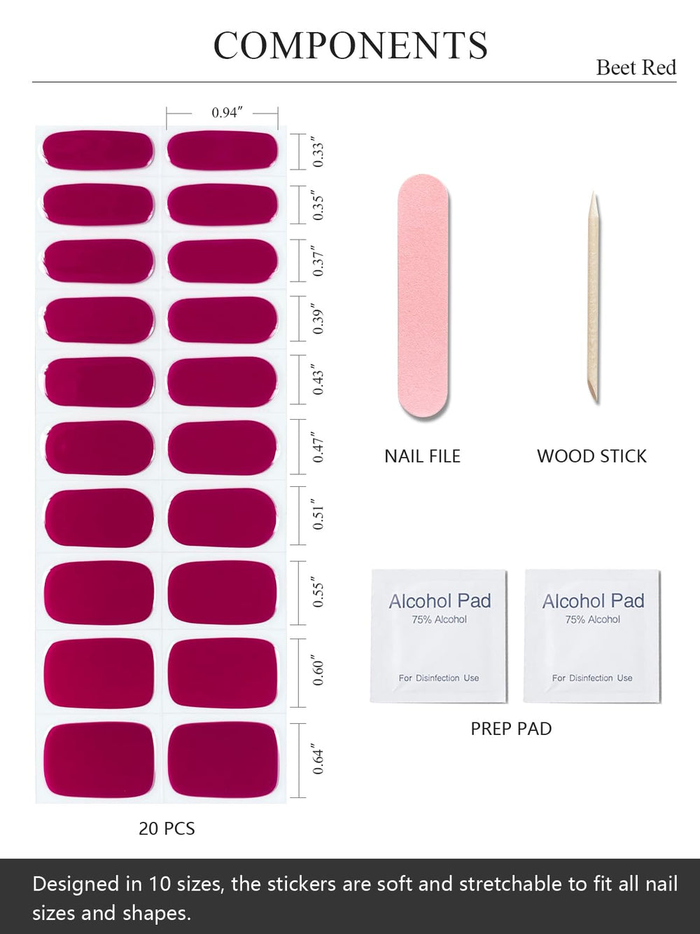 AutyaMee bandes gel rouge betterave, couleur audacieuse prête à appliquer.