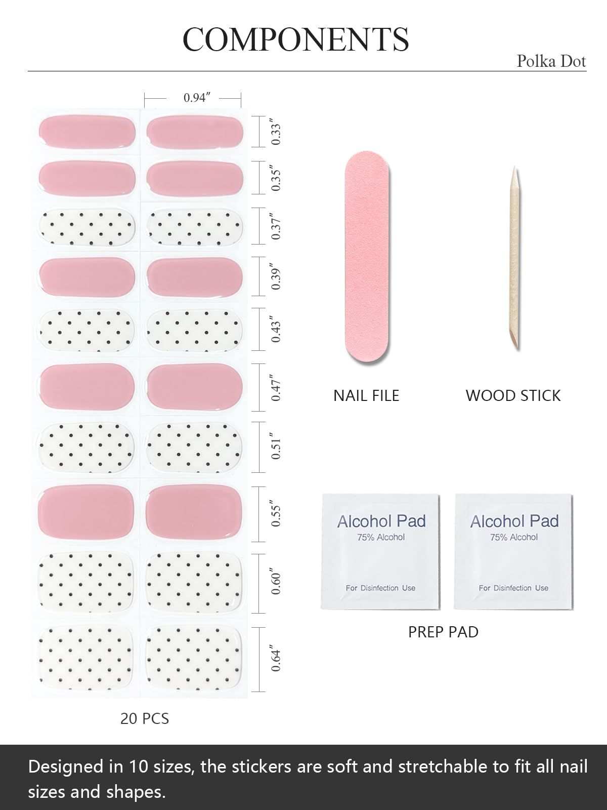 AutyaMee 20 pièces gel nail wraps, ajustement pratique pour chaque ongle