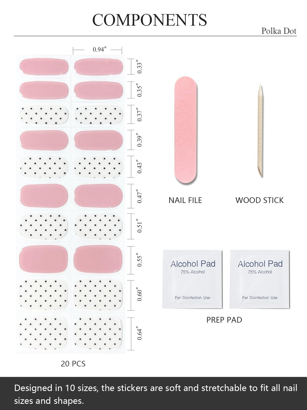 AutyaMee 20 pièces gel nail wraps, ajustement pratique pour chaque ongle