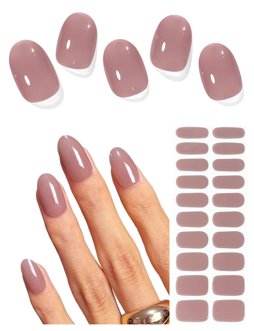 AutyaMee bandes gel ongles crème brun, 20 pièces, pour une manucure rapide et durable.