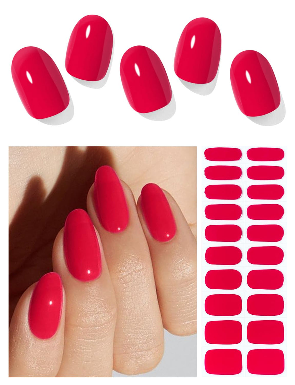 AutyaMee bandes-ongles gel semi-cuites rouges prêt à poser pour une manucure maison rapide.
