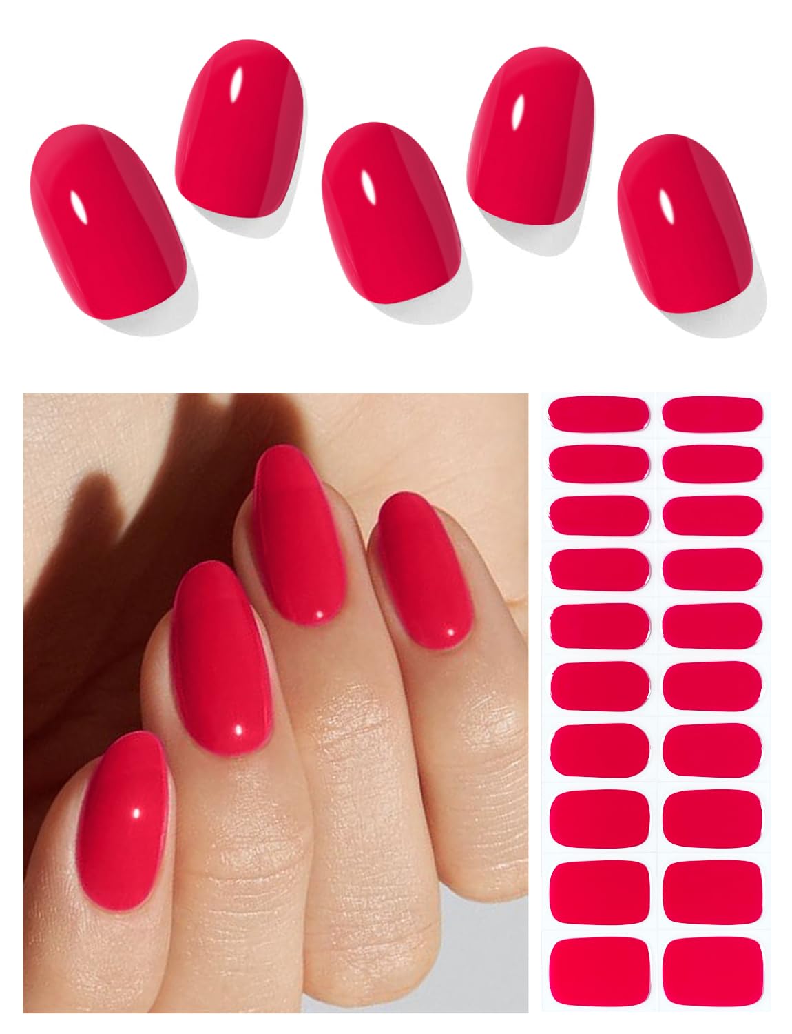 AutyaMee bandes-ongles gel semi-cuites rouges prêt à poser pour une manucure maison rapide.