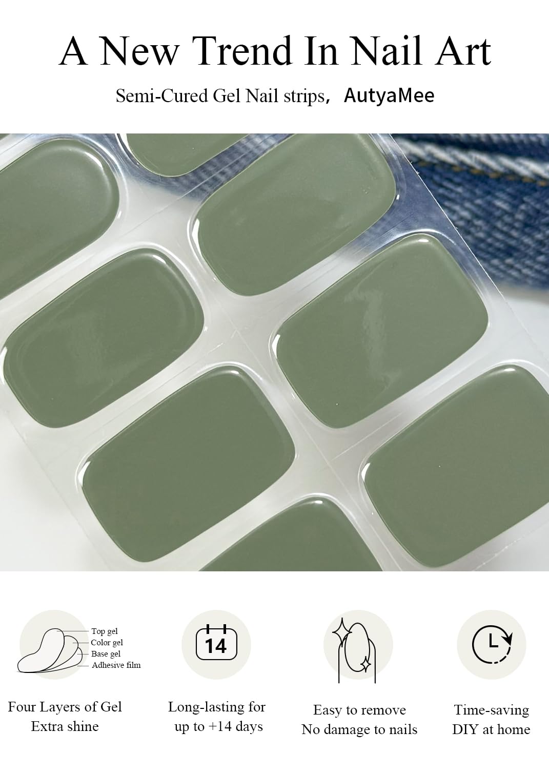 AutyaMee bandes gel Army Green en cours de durcissement sous lampe UV/LED.