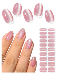 AutyaMee bandes gel ongles rose clair effet œil-de-chat, fini élégant et longue tenue.