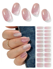 AutyaMee Strips gel semi-cuit rose ombre effet oeil-de-chat pour une manucure durable