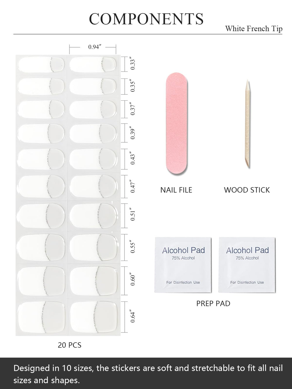 Ensemble de 20 strips pour différentes tailles.