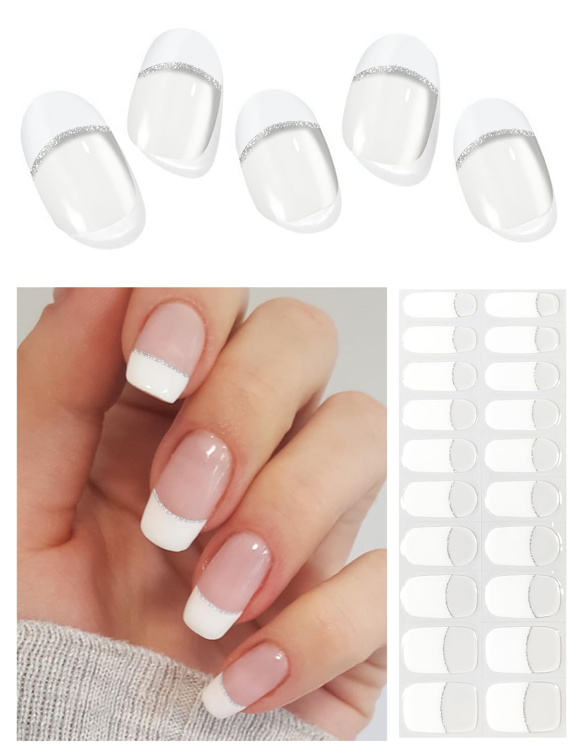 AutyaMee Strips Gel Semi-Cuits, tip blanc, pour une manucure rapide.