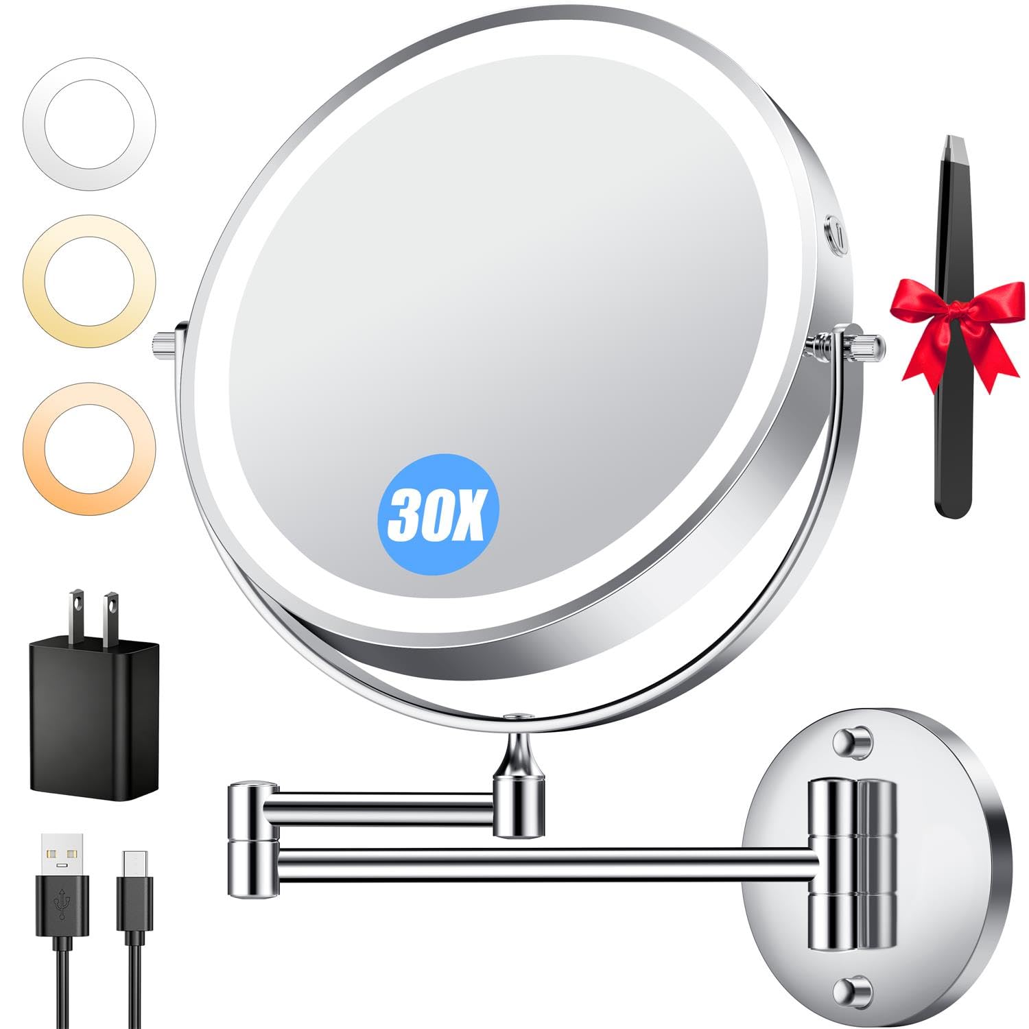 Auxmir grand miroir 9 pouces avec lumière intégrée pour maquillage facile