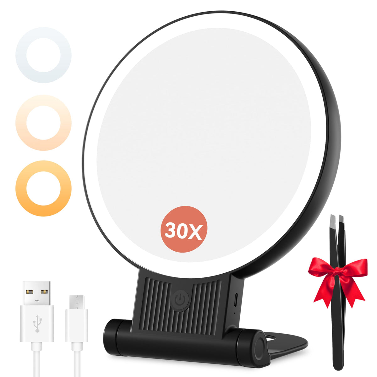 Auxmir loupe double-face 1x/30x avec lumière pour retouches maquillage précises.