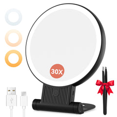 Auxmir loupe double-face 1x/30x avec lumière pour retouches maquillage précises.