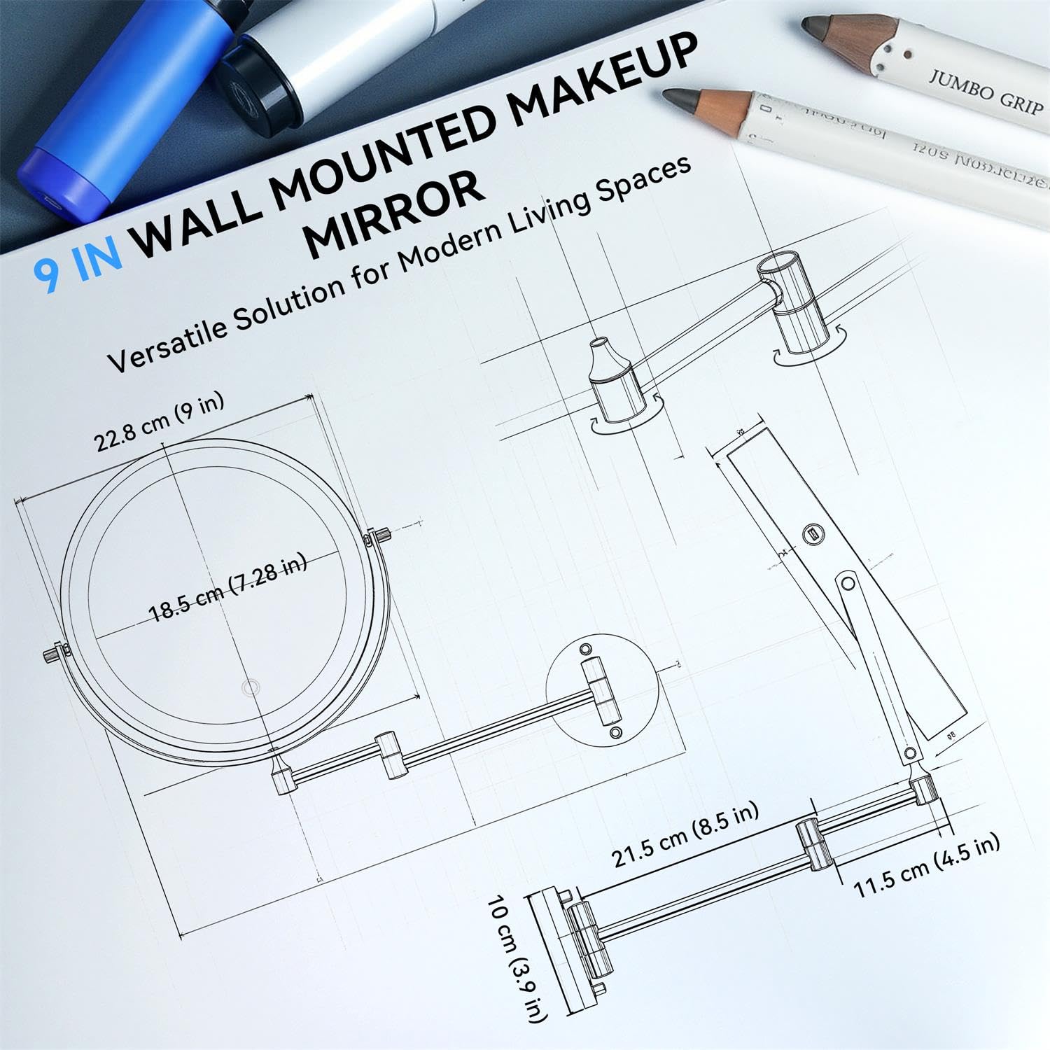 Auxmir miroir bras rotatif à 360 et extensible.