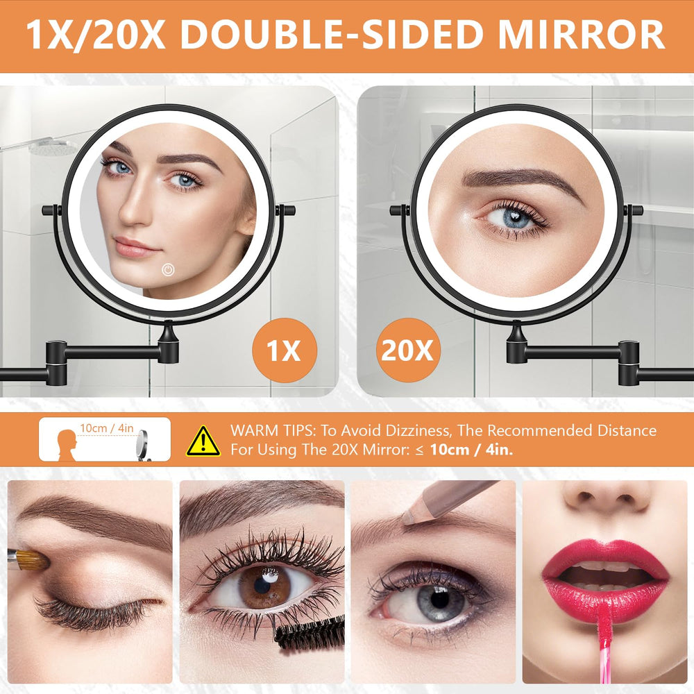 Auxmir miroir double-face 1X/20X, contraste clair pour contours et détails.