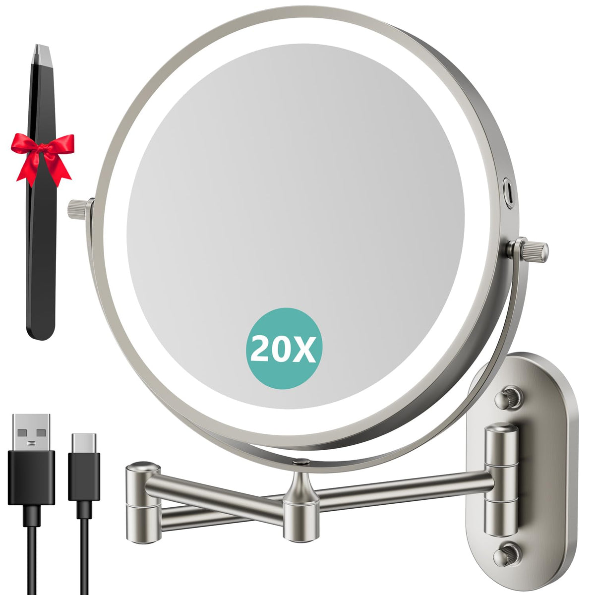 Auxmir miroir maquillage 8 pouces lumineux mural pour routine claire