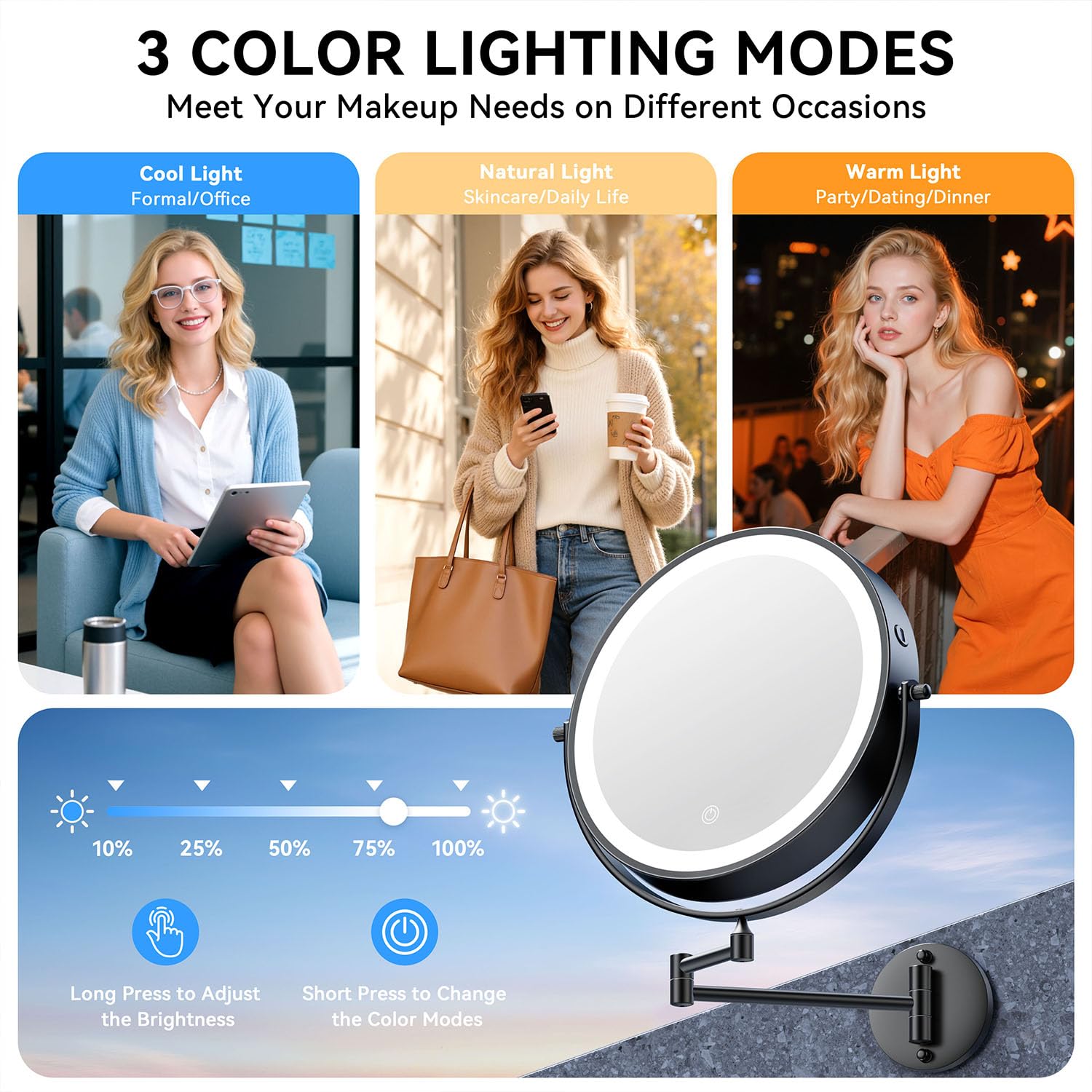 Auxmir miroir avec charge USB-C et adaptateur inclus.