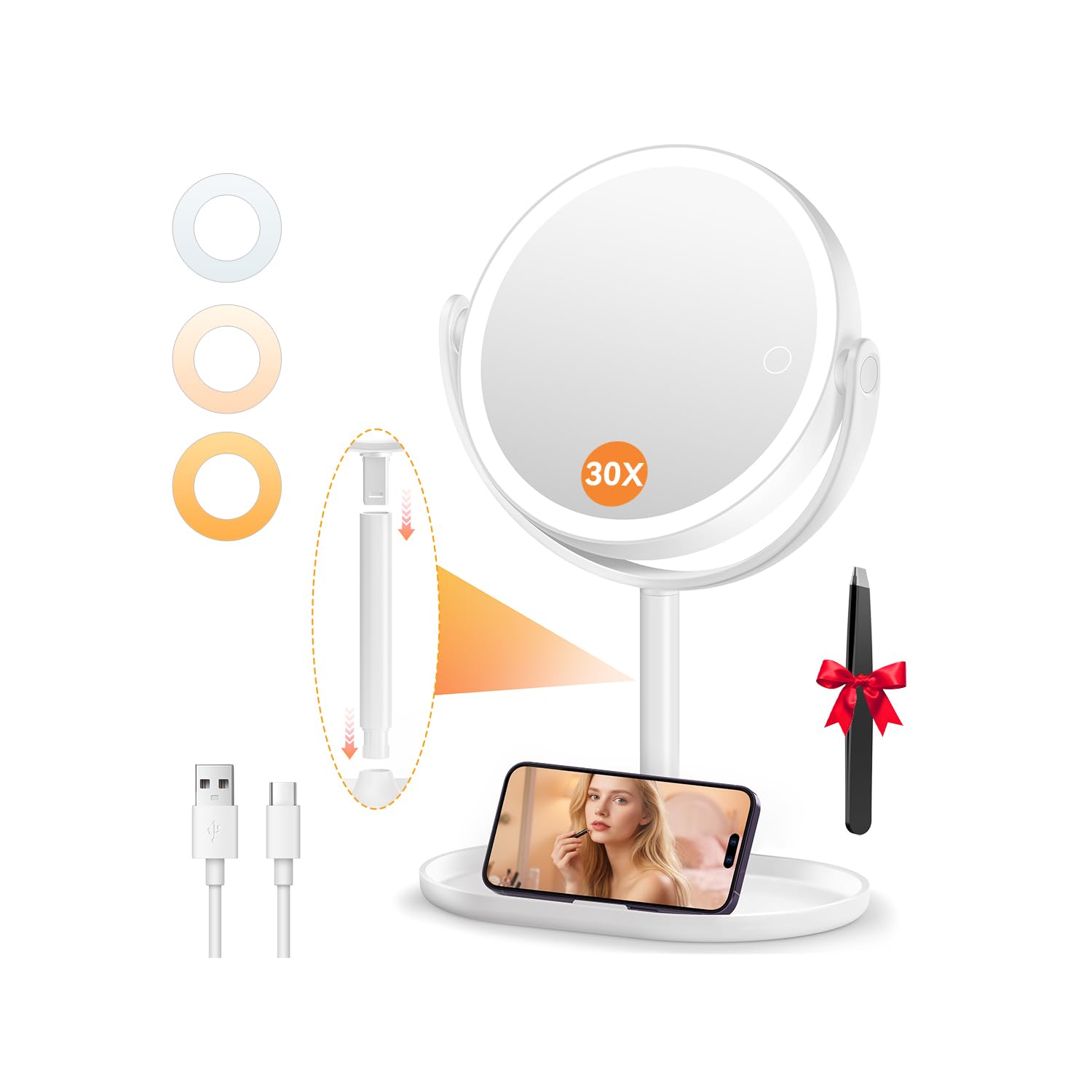 Auxmir Miroir maquillage avec éclairage 30x/1x pour des détails précis.