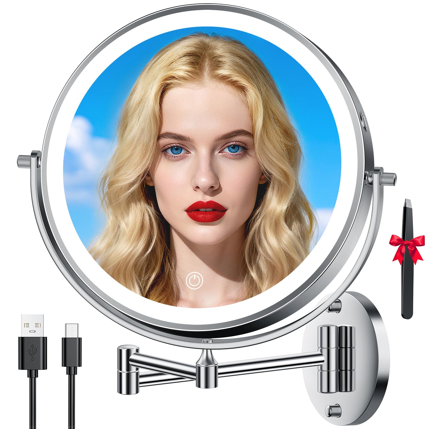 Auxmir miroir maquillage mural 10 pouces avec lumière pour vue dégagée du visage