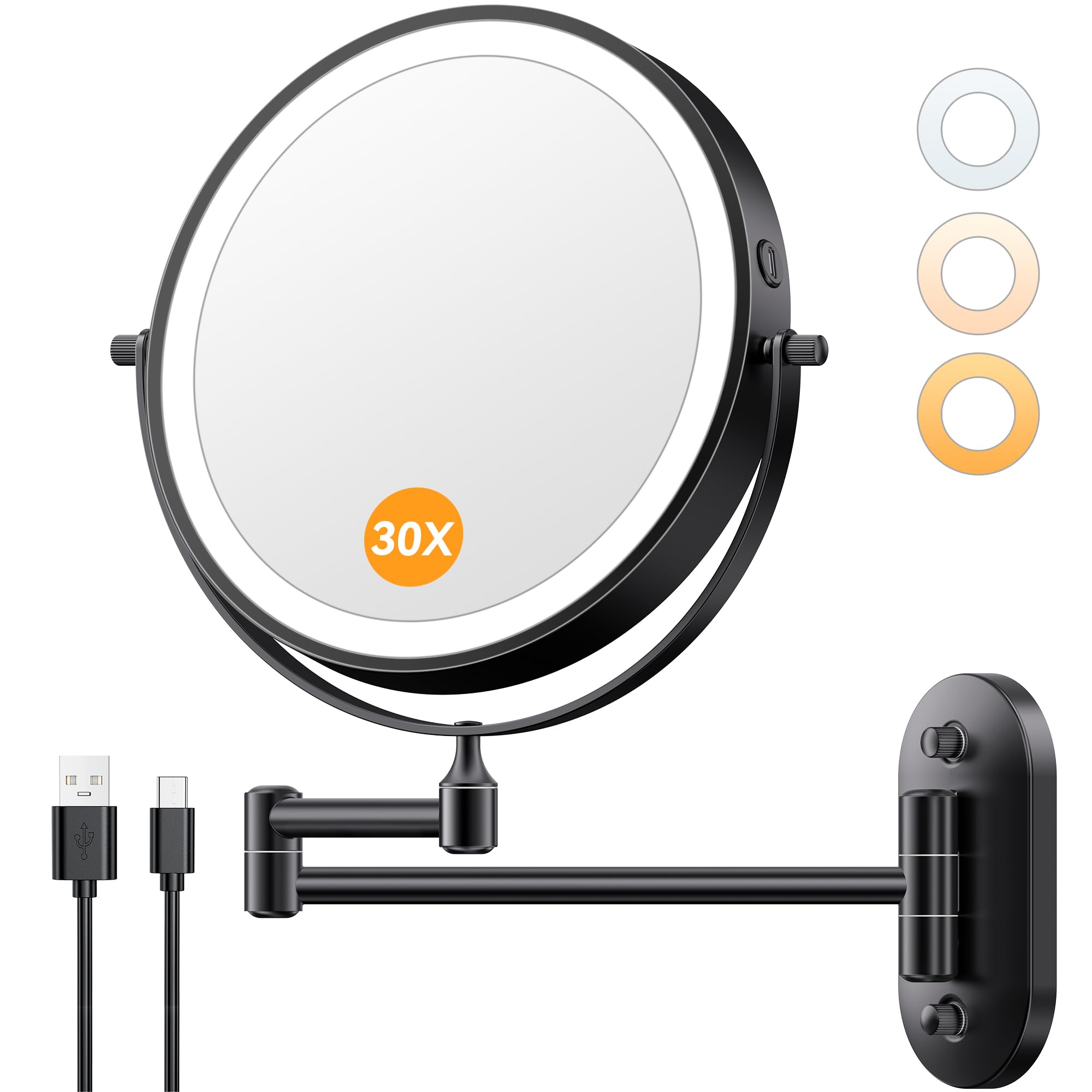 Auxmir miroir maquillage mural 8 pouces offrant gros plan 1x et 30x