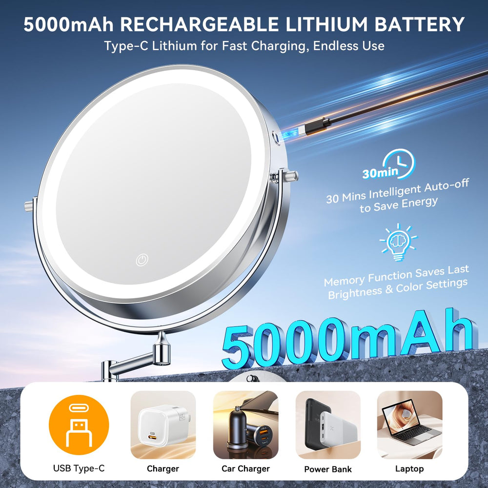 Auxmir miroir batterie 5000mAh pour utilisation prolongée