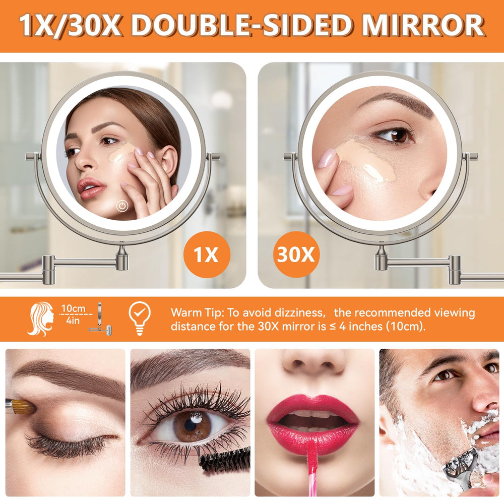 Auxmir miroir mural 30x, agrandissement utile pour les détails du visage.