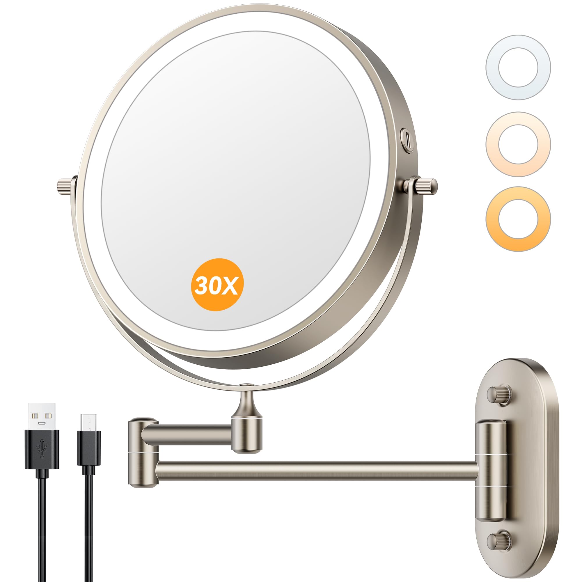Auxmir miroir mural 8 pouces double face, pratique pour le maquillage quotidien.