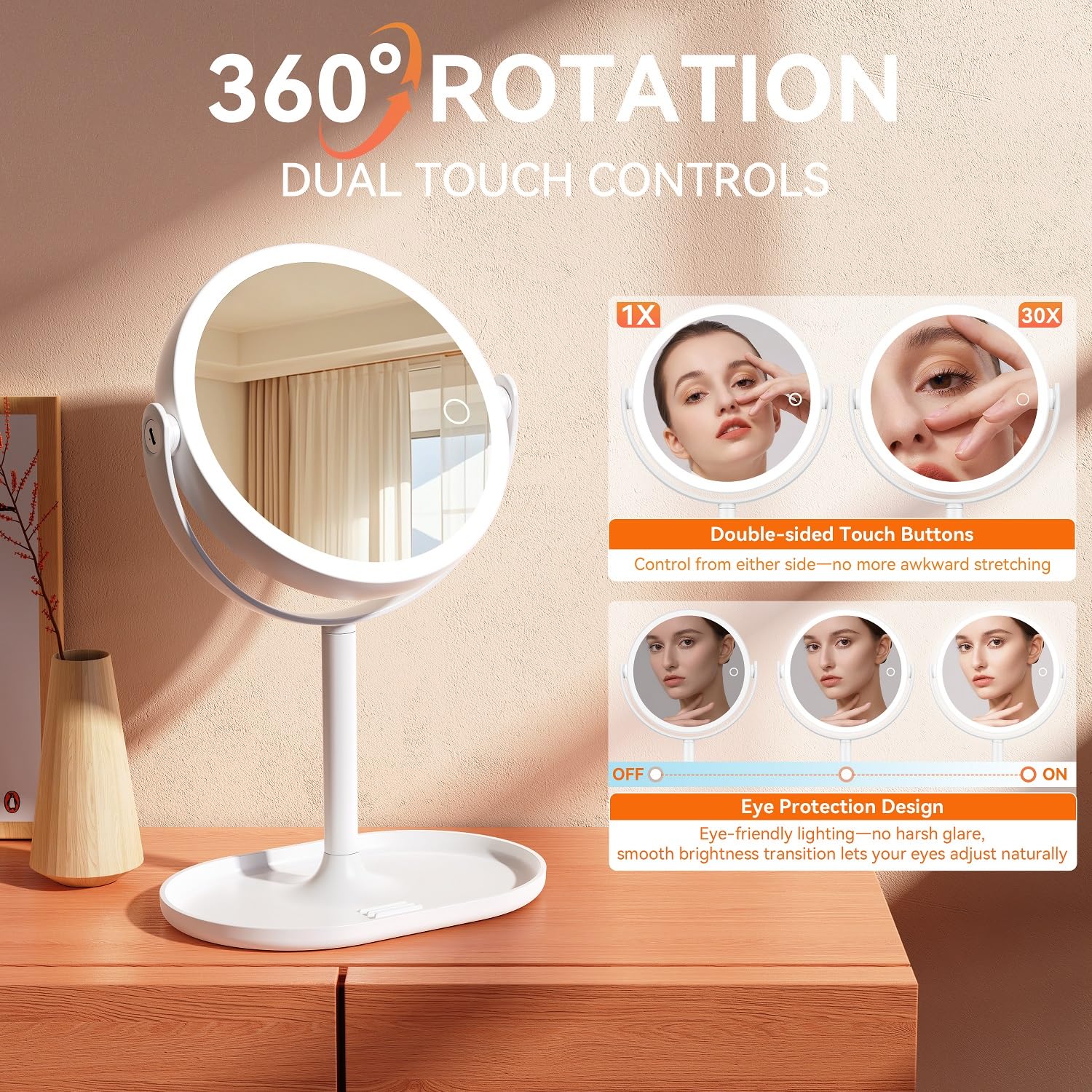 Auxmir Miroir rechargeable Type-C avec autonomie pratique.
