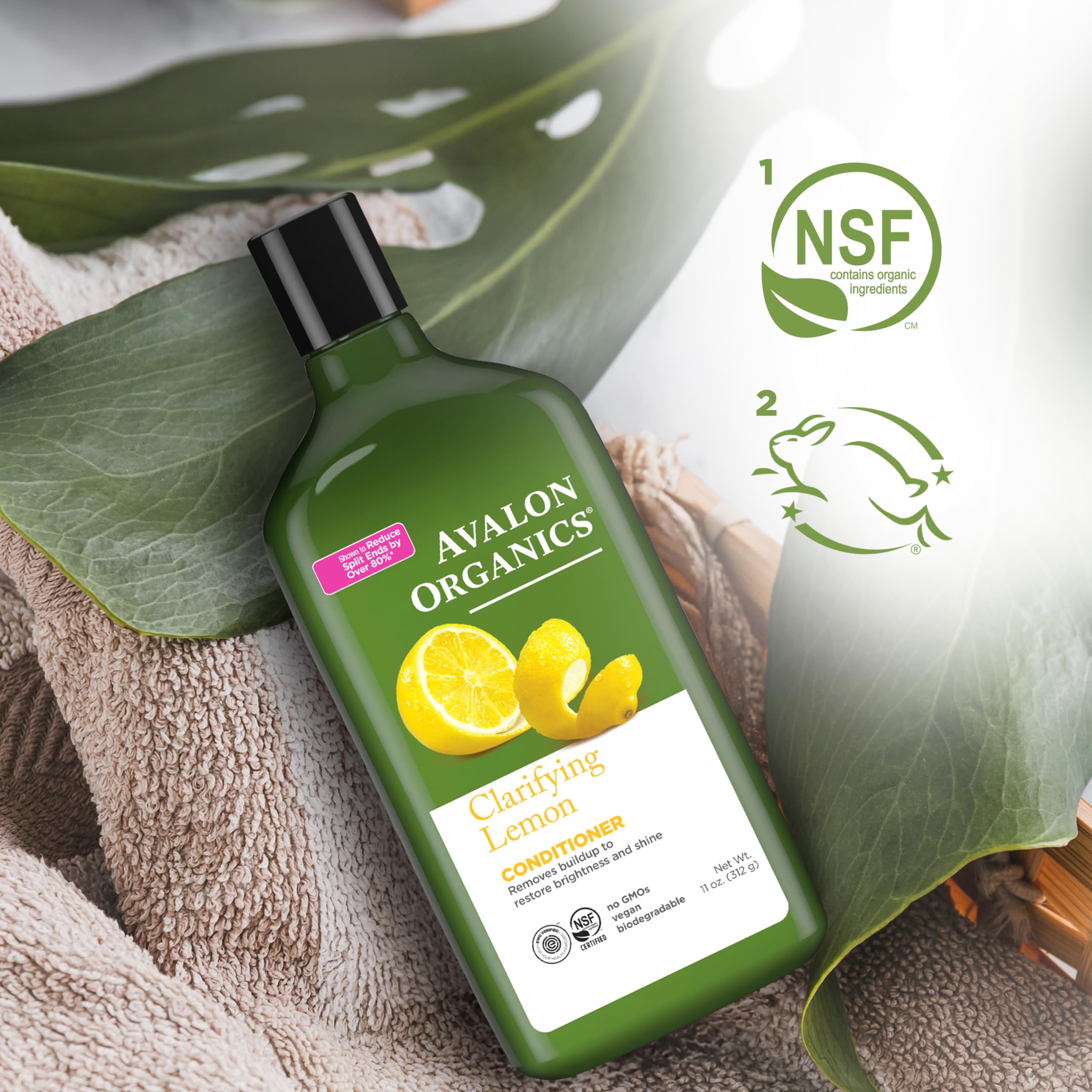 Avalon Organics certifications Leaping Bunny, NSF et vérifié par l'EWG.