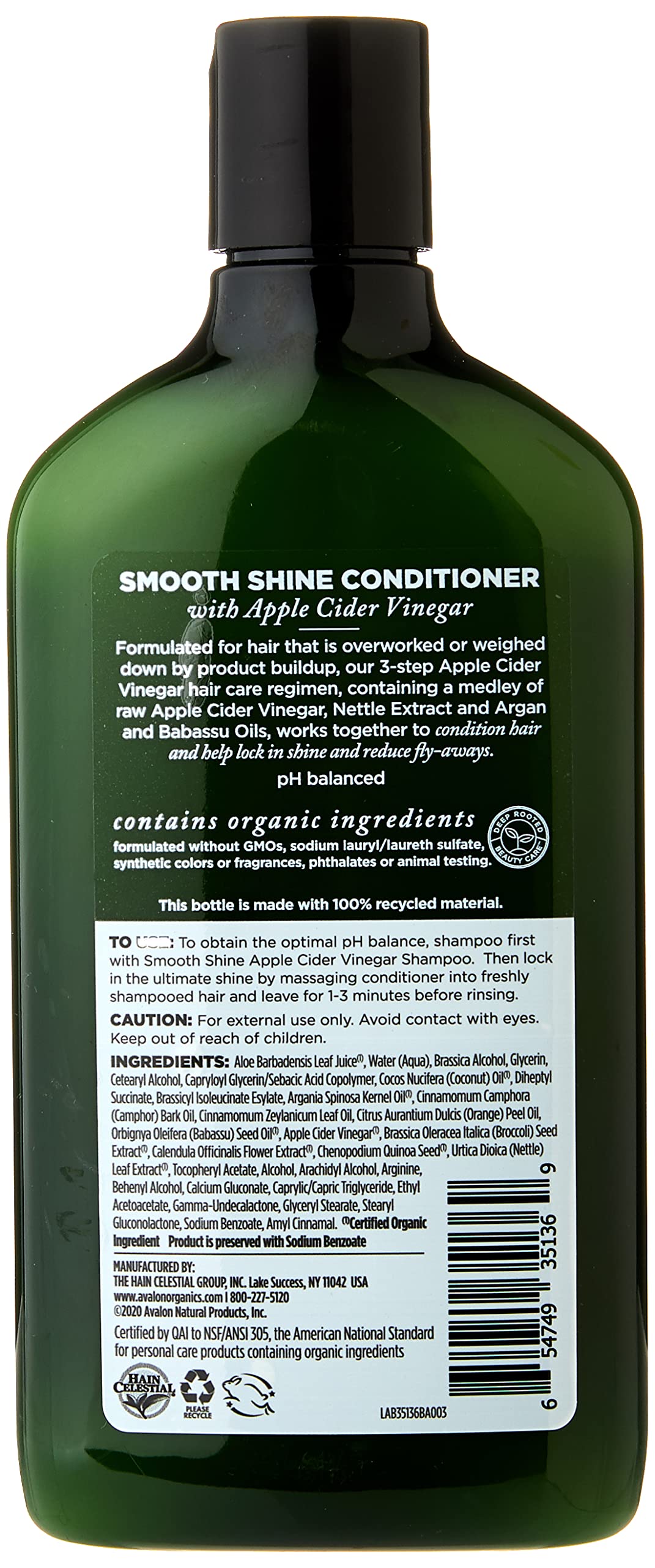 Avalon Organics Conditionneur au vinaigre de pomme, application quotidienne facile, cheveux souples.