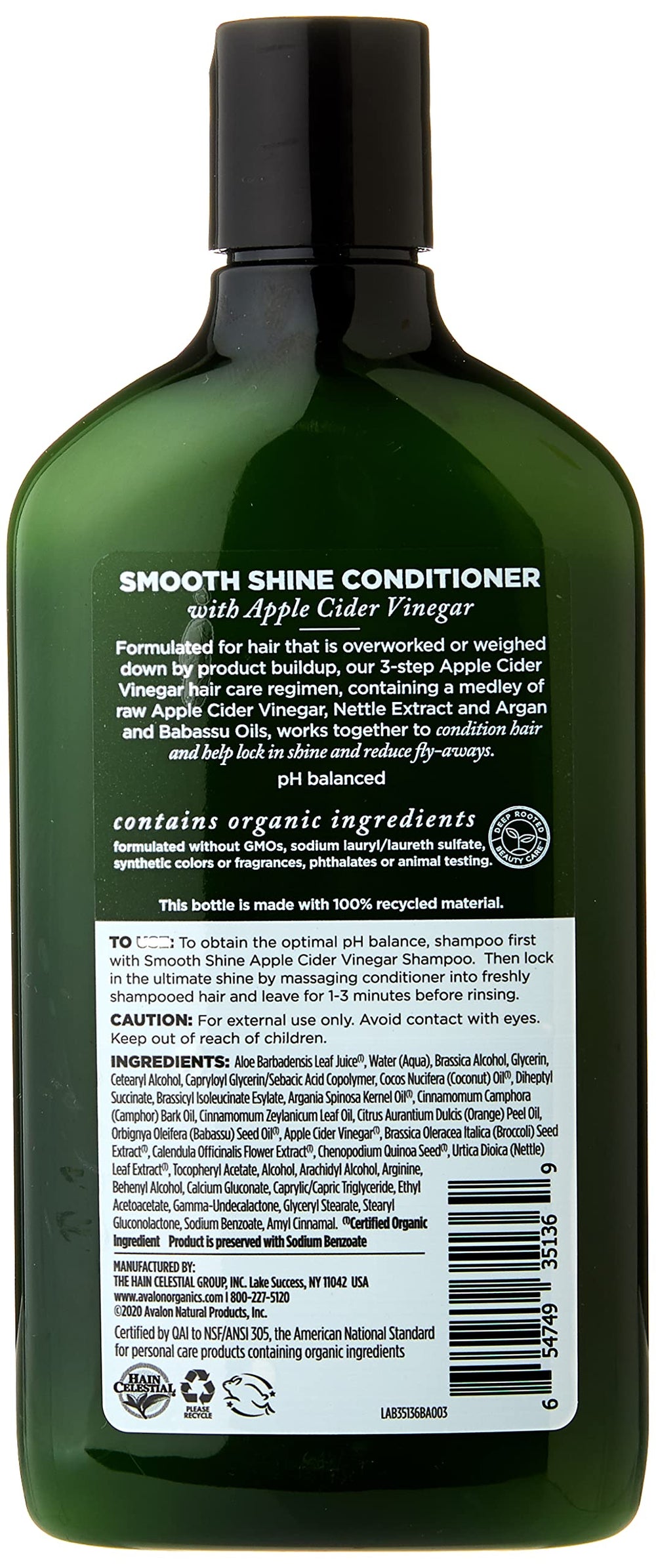 Avalon Organics Conditionneur au vinaigre de pomme, application quotidienne facile, cheveux souples.