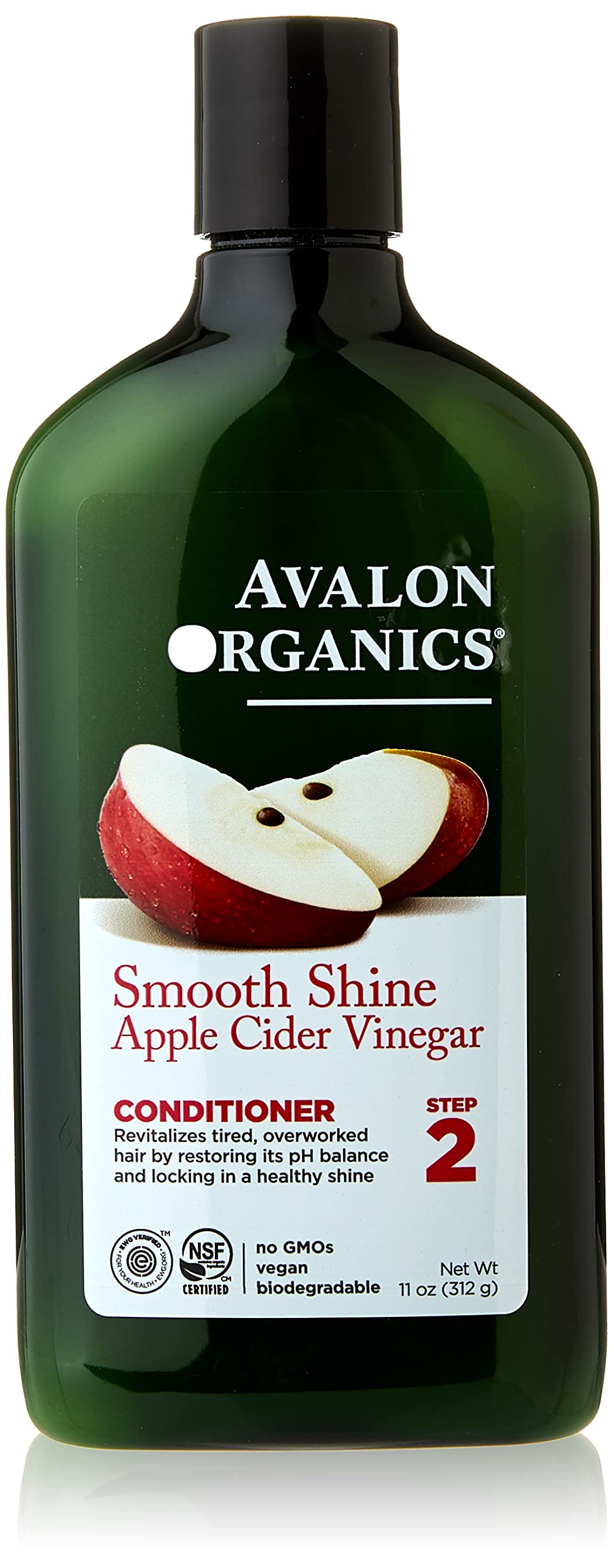 Avalon Organics Conditionneur au vinaigre de pomme, bouteille verte, douceur et brillance.
