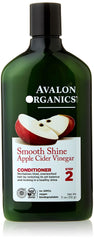 Avalon Organics Conditionneur au vinaigre de pomme, bouteille verte, douceur et brillance.