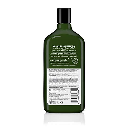 Avalon Organics Romarin – étiquette avec ingrédients naturels et bienfaits
