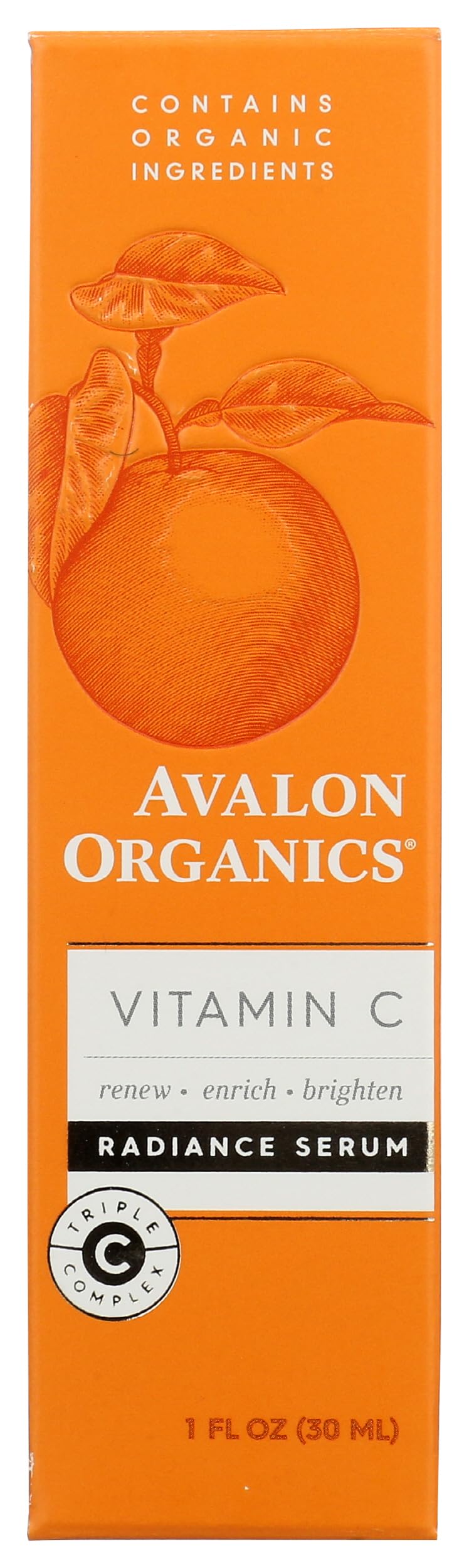 Sérum Avalon Organics Vitamin C en bouteille pompe pour peau lumineuse.
