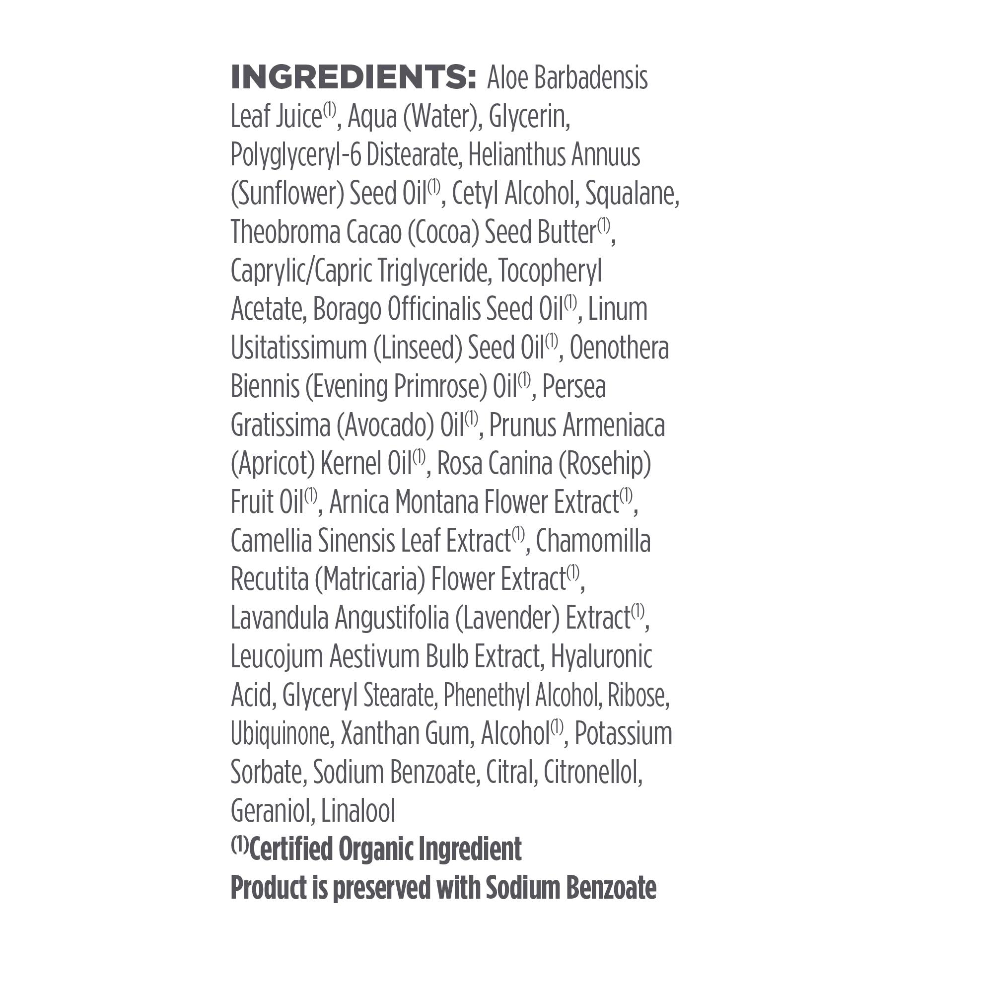 Ingrédients botaniques bio et CoQ10 du sérum Avalon Organics Visage