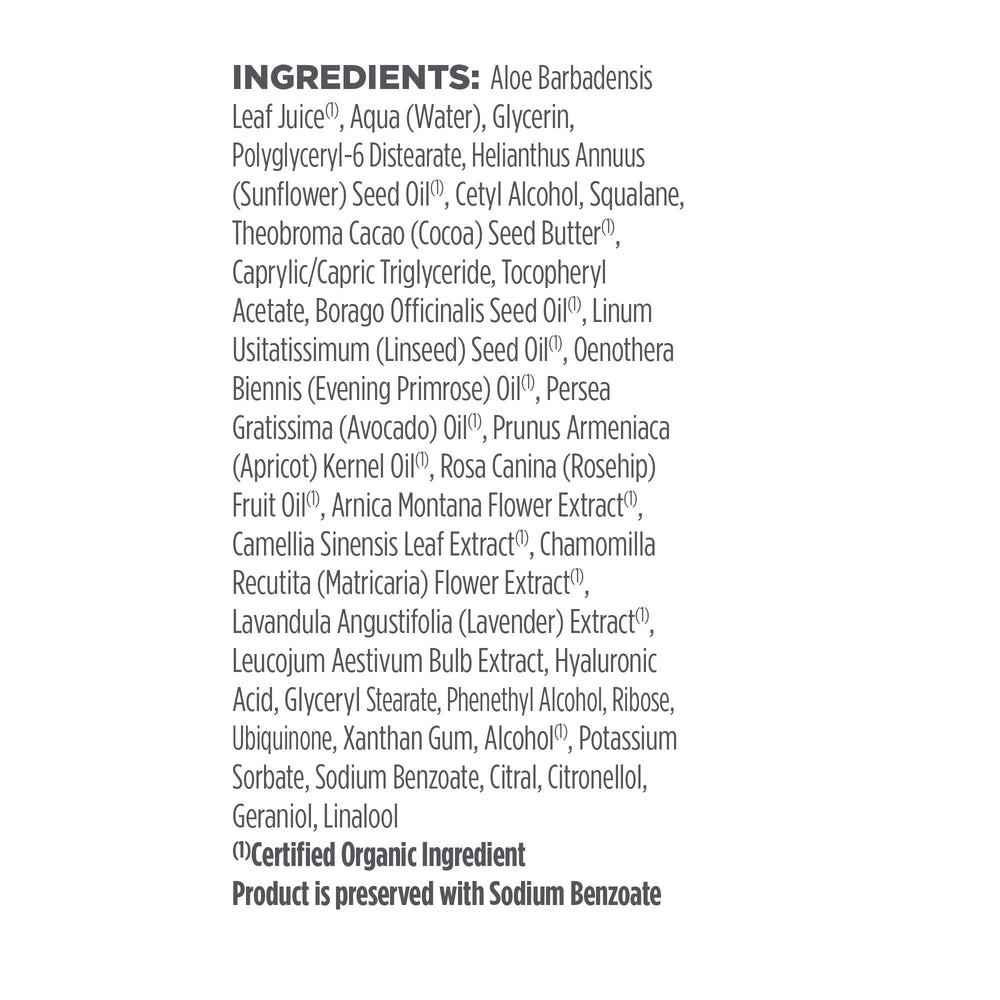 Ingrédients botaniques bio et CoQ10 du sérum Avalon Organics Visage