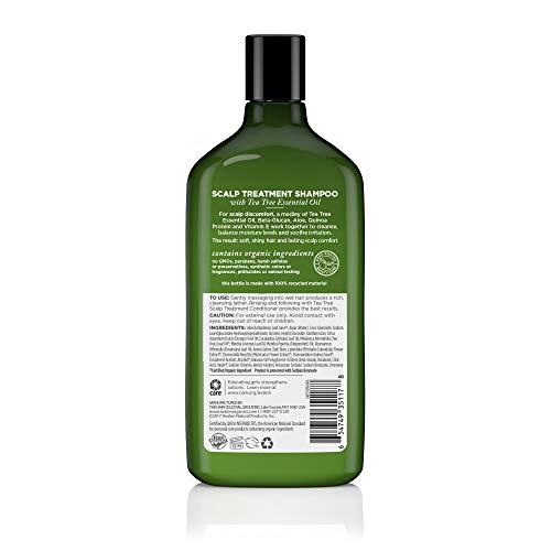 Avalon Organics Shampoing Arbre à Thé, bouteille et emballage visibles, douceur et nettoyage en douceur.