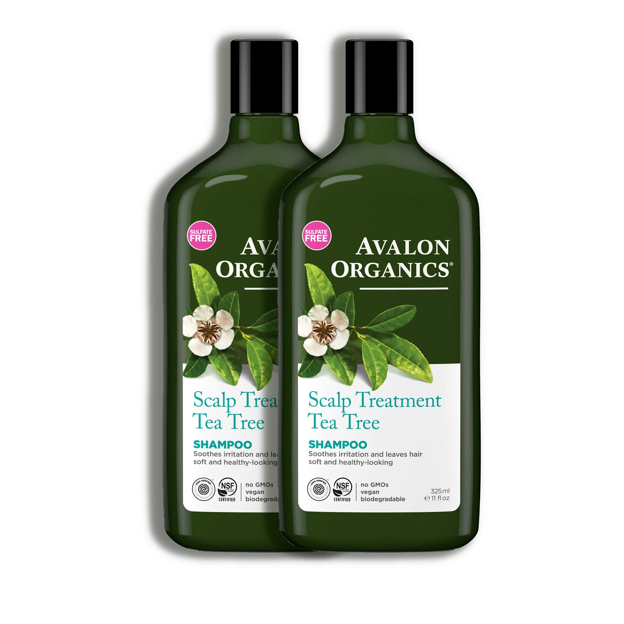 Avalon Organics Shampoing Arbre à Thé, certifié NSF, vegan et non testé sur les animaux.