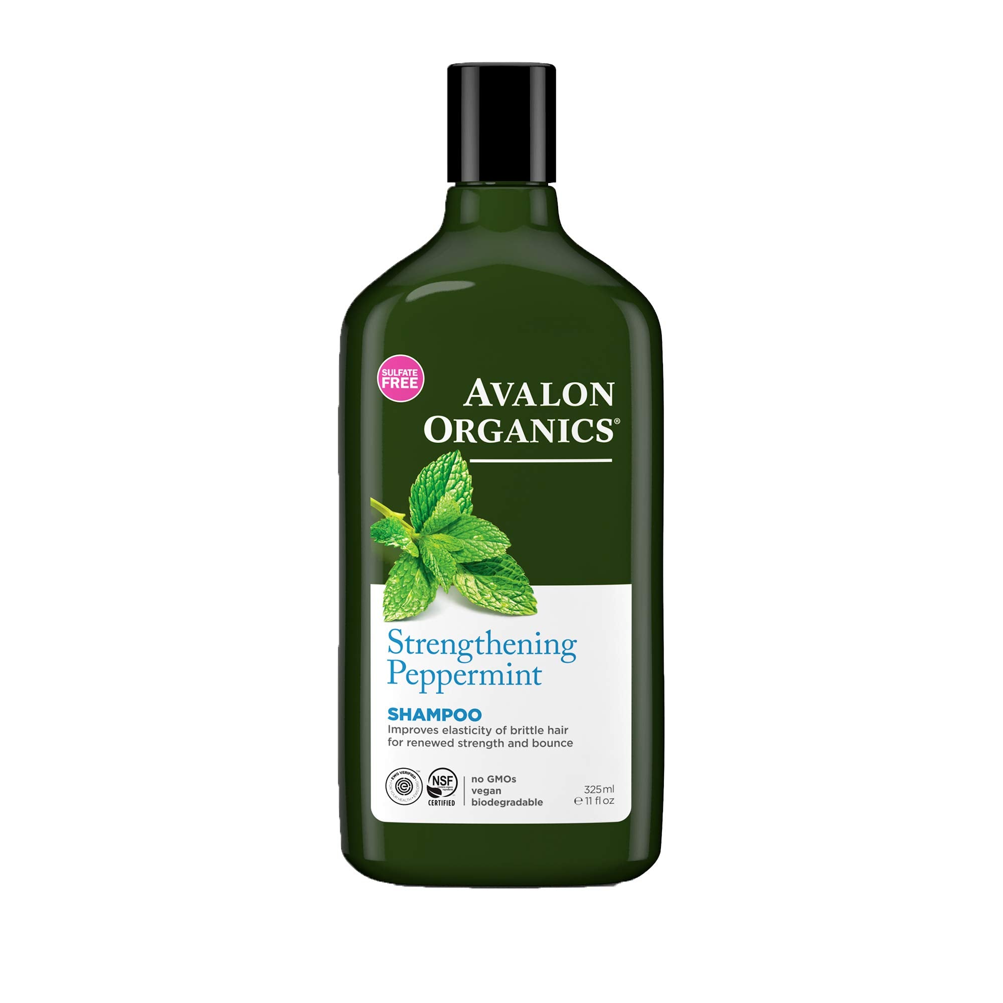 Avalon Organics Shampoing Menthe, bouteille 11 oz: cheveux fragiles renforcés.