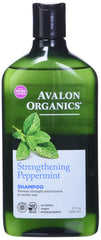 Avalon Organics Shampooing menthe renforcement, flacon 11 oz, revitalise l’élasticité des cheveux.
