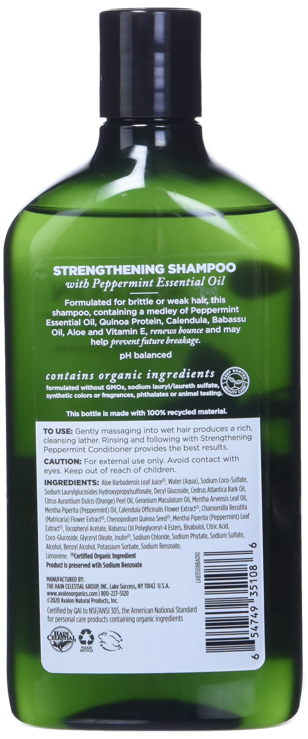 Avalon Organics Shampooing menthe, soin des pointes et brillance naturelle.