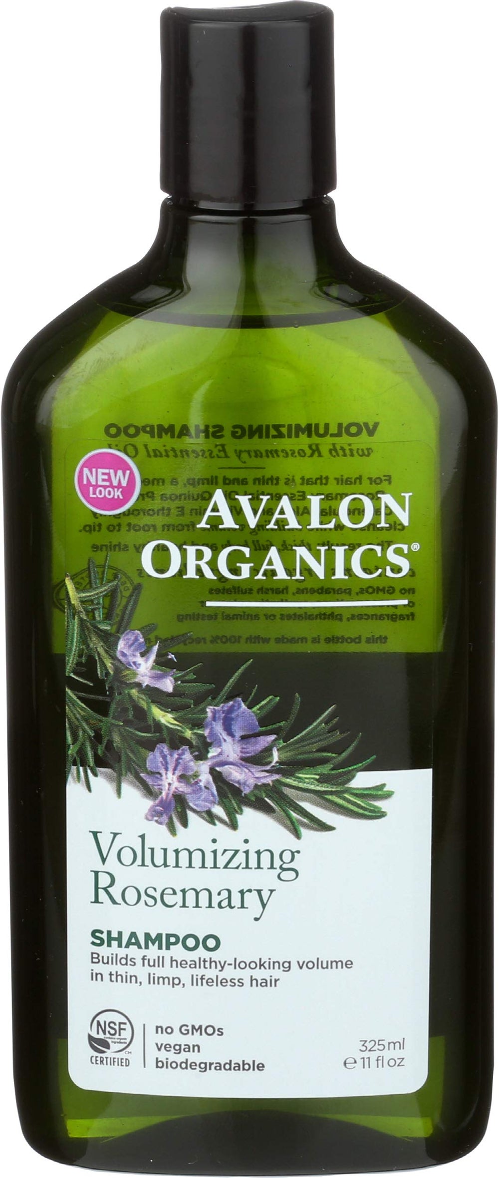 Avalon Organics Shampoing Volume Romarin - bouteille, volume visible pour cheveux fins
