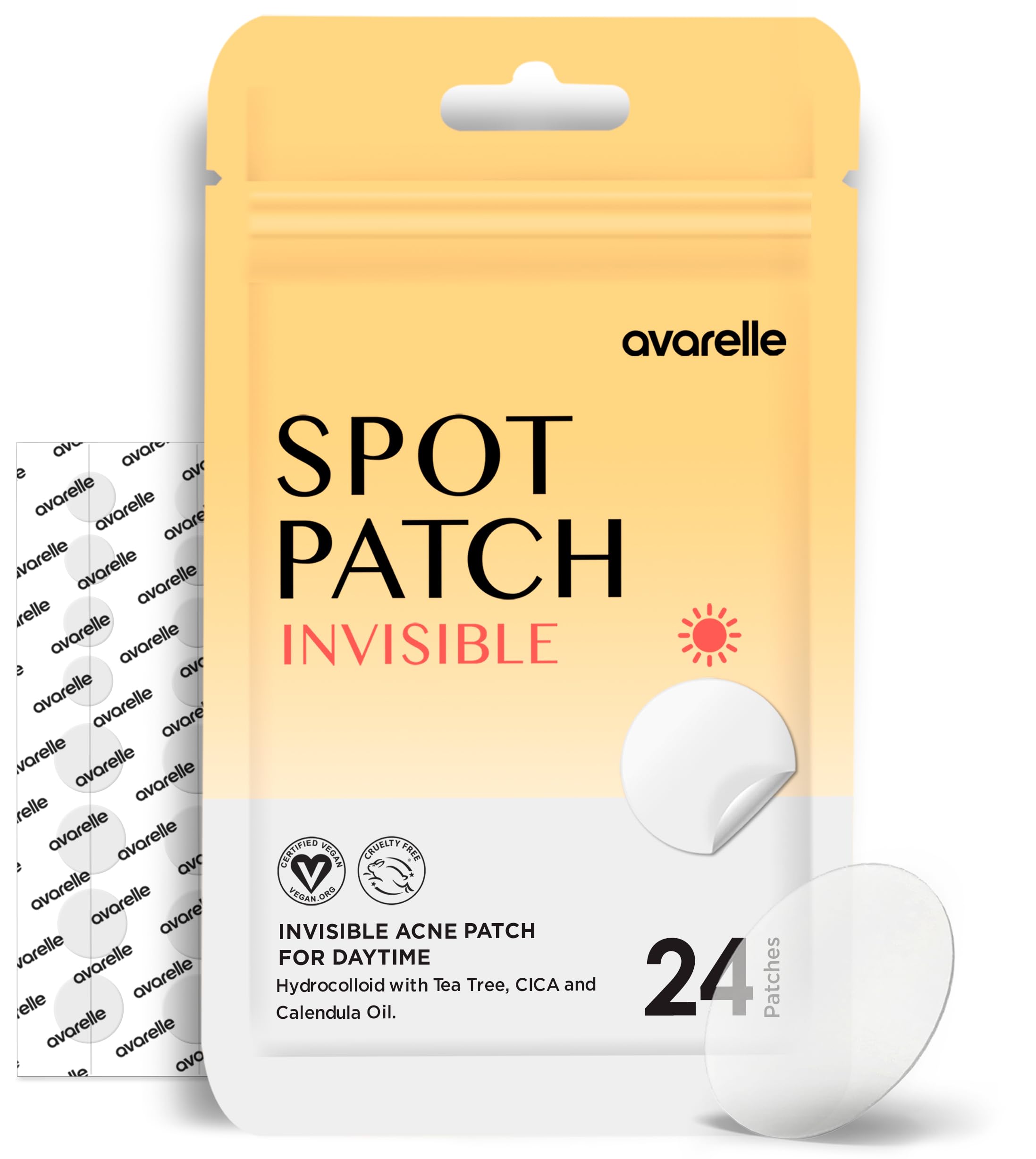 Pansement AVARELLE invisible pour acné, usage diurne discret et efficace.